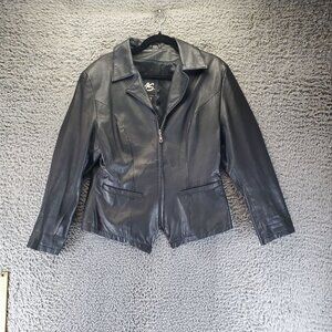 Ms. Maxima Jacket Womens Size Large Black Leather Zippered Front Classic